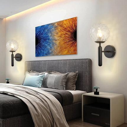 6102 Round Glass LED Wall Light Hotel Bedroom Bedside Living Room, Power source: Without Light Bulb(Black Striped Amber Lampshade)-garmade.com