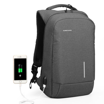 KINGSONS KS-3149 Laptop Backpack College Student Anti-Theft USB Shoulders Bag 15.6-inch (Dark Gray)-garmade.com