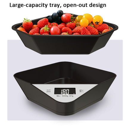 5kg/1g Kitchen Electronic Scale Coffee Scales Baking Food Scale Pallet Scale Pet Scale(Black Scale + Red Bowl)-garmade.com