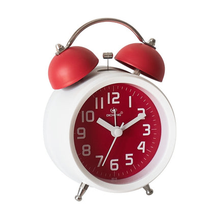 6016 Simple Bell Small Alarm Clock Students Learning Bedside Clock With Night Light(Red)-garmade.com