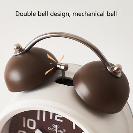 6016 Simple Bell Small Alarm Clock Students Learning Bedside Clock With Night Light(Coffee Color)-garmade.com