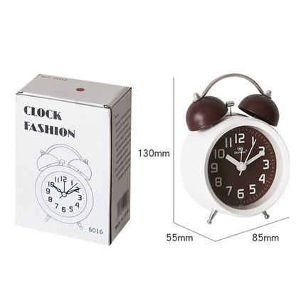 6016 Simple Bell Small Alarm Clock Students Learning Bedside Clock With Night Light(Coffee Color)-garmade.com