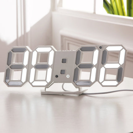 6609 3D Stereo LED Alarm Clock Living Room 3D Wall Clock, Colour: White-garmade.com
