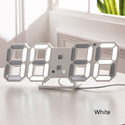 6609 3D Stereo LED Alarm Clock Living Room 3D Wall Clock, Colour: White-garmade.com