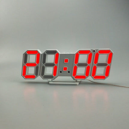 6609 3D Stereo LED Alarm Clock Living Room 3D Wall Clock, Colour: Red-garmade.com