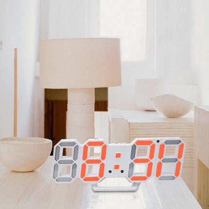 6609 3D Stereo LED Alarm Clock Living Room 3D Wall Clock, Colour: Red-garmade.com