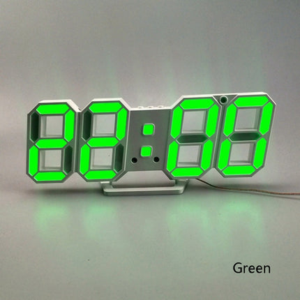 6609 3D Stereo LED Alarm Clock Living Room 3D Wall Clock, Colour: Green-garmade.com