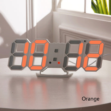 6609 3D Stereo LED Alarm Clock Living Room 3D Wall Clock, Colour: Orange-garmade.com