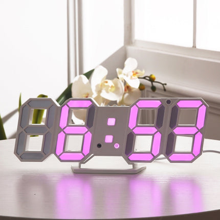 6609 3D Stereo LED Alarm Clock Living Room 3D Wall Clock, Colour: Pink-garmade.com