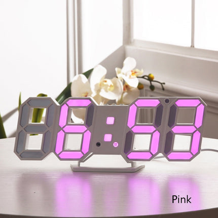 6609 3D Stereo LED Alarm Clock Living Room 3D Wall Clock, Colour: Pink-garmade.com