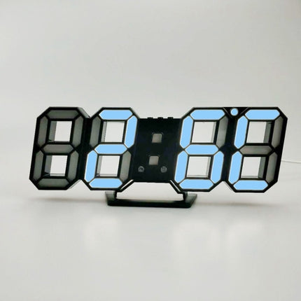 6609 3D Stereo LED Alarm Clock Living Room 3D Wall Clock, Colour: Black Frame Blue Light-garmade.com