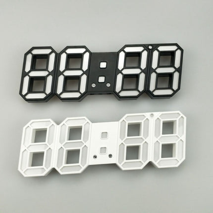 6609 3D Stereo LED Alarm Clock Living Room 3D Wall Clock, Colour: Black Frame Blue Light-garmade.com