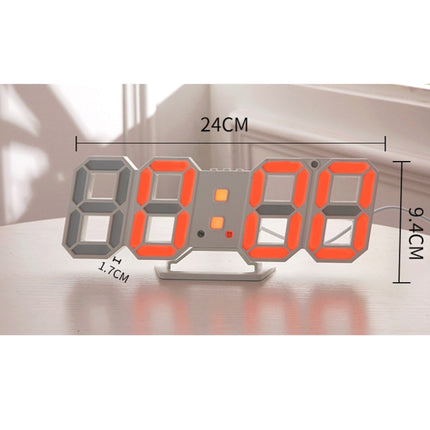 6609 3D Stereo LED Alarm Clock Living Room 3D Wall Clock, Colour: Black Frame Orange Light-garmade.com