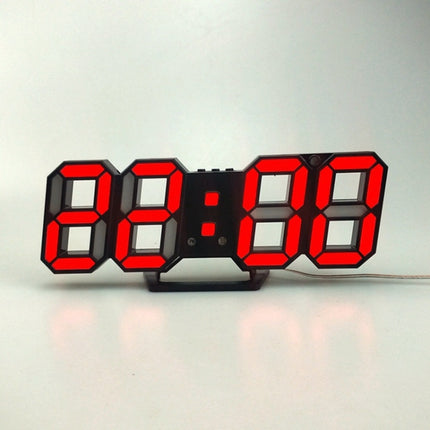 6609 3D Stereo LED Alarm Clock Living Room 3D Wall Clock, Colour: Black Frame Red Light-garmade.com