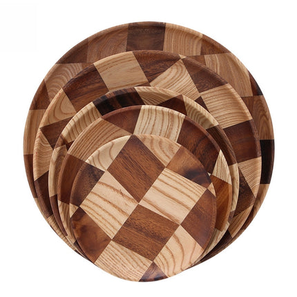 Wooden Tray Dinner Plate Household Fruit Cake Dessert Plate Wooden Dish Round 15cm-garmade.com