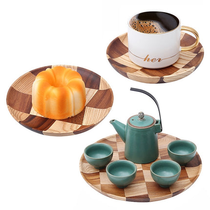 Wooden Tray Dinner Plate Household Fruit Cake Dessert Plate Wooden Dish Round 15cm-garmade.com