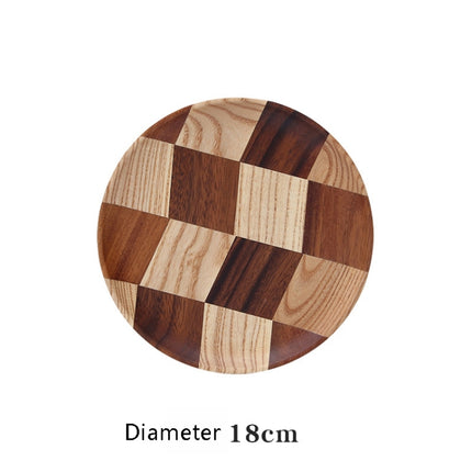 Wooden Tray Dinner Plate Household Fruit Cake Dessert Plate Wooden Dish Round 18cm-garmade.com