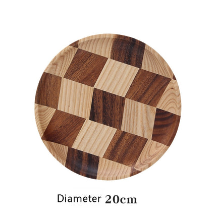 Wooden Tray Dinner Plate Household Fruit Cake Dessert Plate Wooden Dish Round 20cm-garmade.com