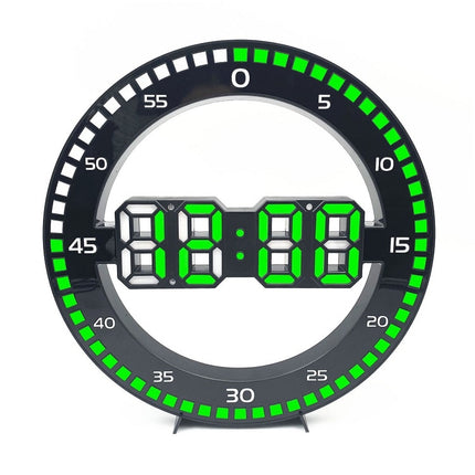 DS-3688L Living Room 3D Wall Clock Big Screen LED Electronic Clock, Colour: Second Light Black+Green-garmade.com