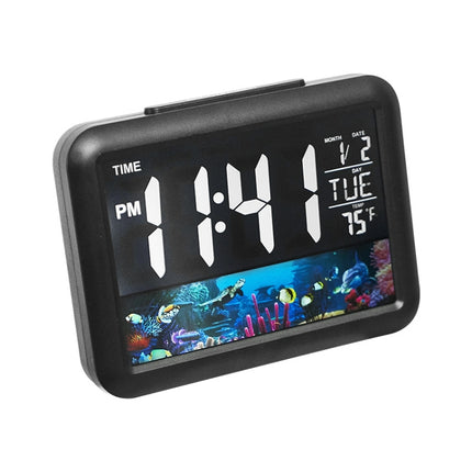 Color Screen Children Electronic Alarm Clock LCD Bedside Alarm Clock(Black Shell Turtle)-garmade.com