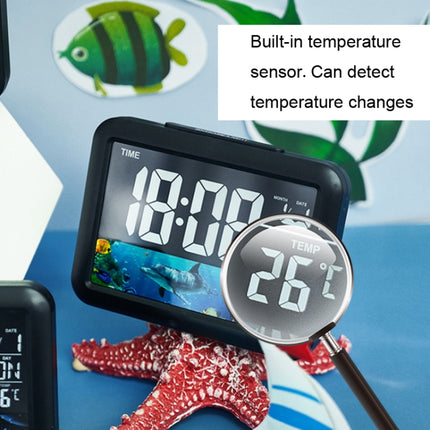 Color Screen Children Electronic Alarm Clock LCD Bedside Alarm Clock(Black Shell Turtle)-garmade.com