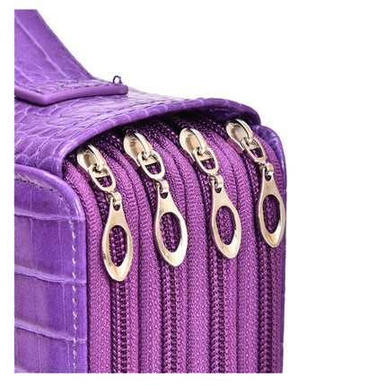 200 Hole Art Painting Pen Storage Bag Large-Capacity Crocodile Pattern PU Pencil Bag(Purple)-garmade.com