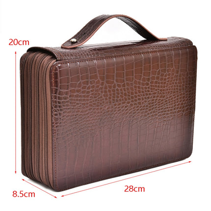 200 Hole Art Painting Pen Storage Bag Large-Capacity Crocodile Pattern PU Pencil Bag(Lake Blue)-garmade.com