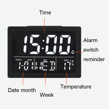 Large Screen LED Clock Bedside Multifunctional Electronic Alarm Clock(Black Shell White Light)-garmade.com
