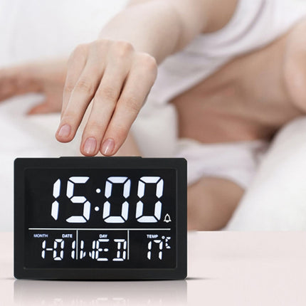 Large Screen LED Clock Bedside Multifunctional Electronic Alarm Clock(Black Shell Orange Light)-garmade.com