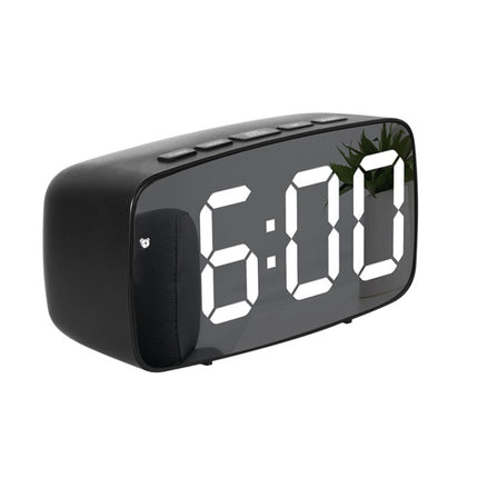 Mirror Bedside Alarm Clock Battery Plug-In Dual-Purpose LED Clock, Colour: Arc-shaped Black Shell (Mirror White Light)-garmade.com