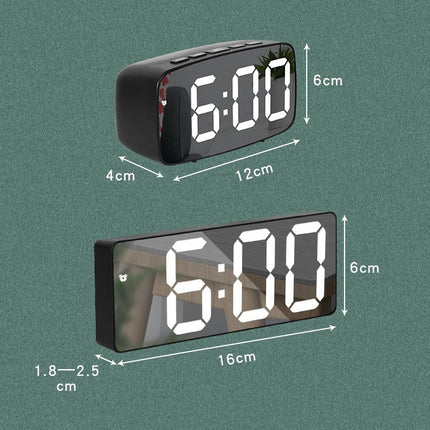 Mirror Bedside Alarm Clock Battery Plug-In Dual-Purpose LED Clock, Colour: Arc-shaped Black Shell (Mirror White Light)-garmade.com