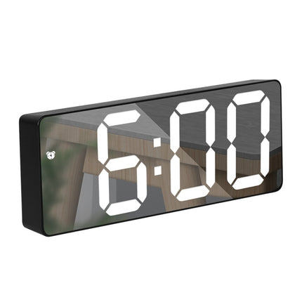 Mirror Bedside Alarm Clock Battery Plug-In Dual-Purpose LED Clock, Colour: Rectangular Black Shell (Mirror White Light)-garmade.com
