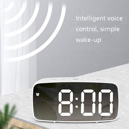 Mirror Bedside Alarm Clock Battery Plug-In Dual-Purpose LED Clock, Colour: Arc-shaped Black Shell (Black Surface White Light)-garmade.com