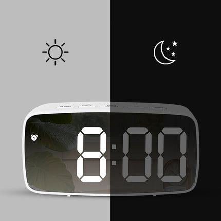 Mirror Bedside Alarm Clock Battery Plug-In Dual-Purpose LED Clock, Colour: Arc-shaped Black Shell (Black Surface Green Light)-garmade.com