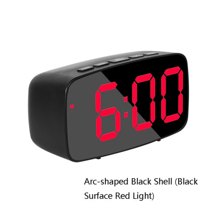 Mirror Bedside Alarm Clock Battery Plug-In Dual-Purpose LED Clock, Colour: Arc-shaped Black Shell (Black Surface Red Light)-garmade.com