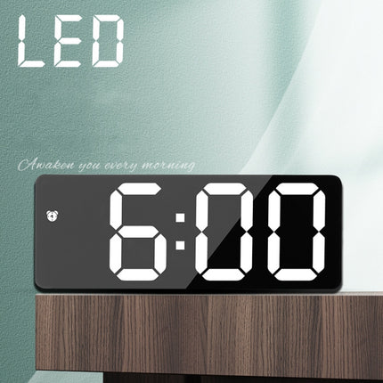 Mirror Bedside Alarm Clock Battery Plug-In Dual-Purpose LED Clock, Colour: Rectangle Black Shell (Black Surface green light)-garmade.com