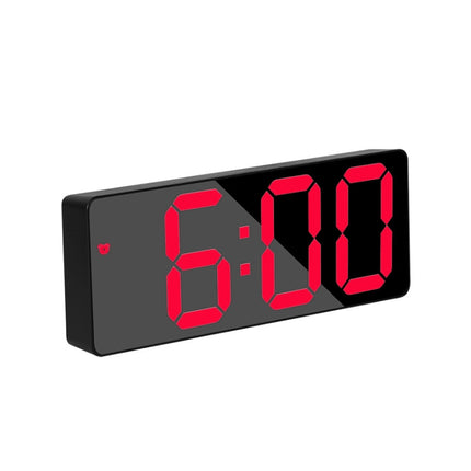 Mirror Bedside Alarm Clock Battery Plug-In Dual-Purpose LED Clock, Colour: Rectangle Black Shell (Black Surface Red light)-garmade.com