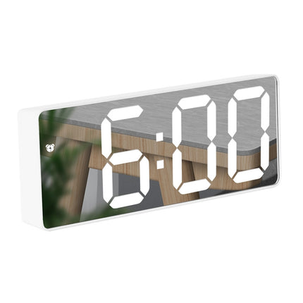 Mirror Bedside Alarm Clock Battery Plug-In Dual-Purpose LED Clock, Colour: Rectangular White Shell (Mirror White Light)-garmade.com