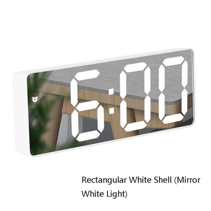 Mirror Bedside Alarm Clock Battery Plug-In Dual-Purpose LED Clock, Colour: Rectangular White Shell (Mirror White Light)-garmade.com