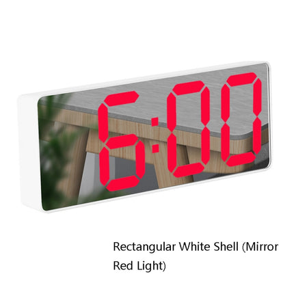 Mirror Bedside Alarm Clock Battery Plug-In Dual-Purpose LED Clock, Colour: Rectangular White Shell (Mirror Red Light)-garmade.com