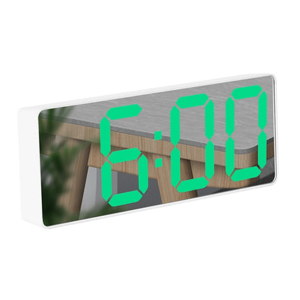 Mirror Bedside Alarm Clock Battery Plug-In Dual-Purpose LED Clock, Colour: Rectangular White Shell (Mirror Green Light)-garmade.com