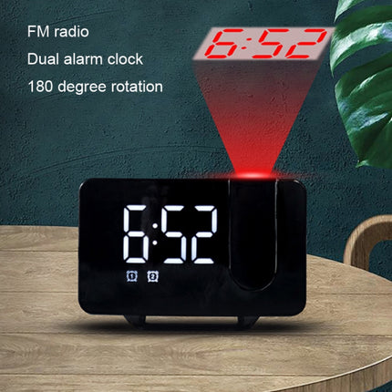 Projection LED Large Screen Display Alarm Clock Radio Electronic Clock(Black Shell White Lamp)-garmade.com