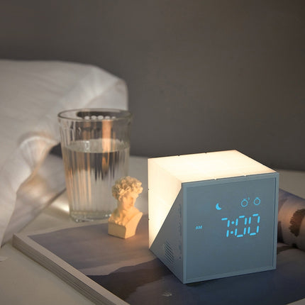 Cube Alarm Clock With LED Night Light USB Charging Cartoon Colorful Alarm Clock(Blue)-garmade.com