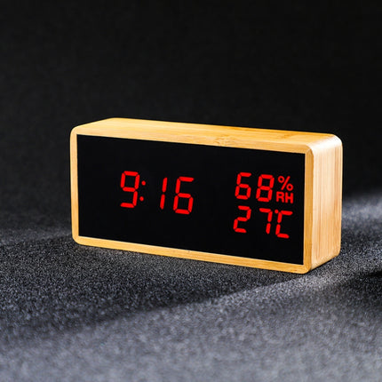 1502 Temperature And Humidity Electronic Clock Solid Wood LED Digital Control Alarm Clock, Colour: Red-garmade.com