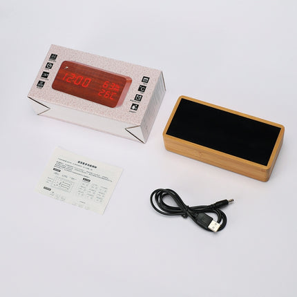 1502 Temperature And Humidity Electronic Clock Solid Wood LED Digital Control Alarm Clock, Colour: Red-garmade.com