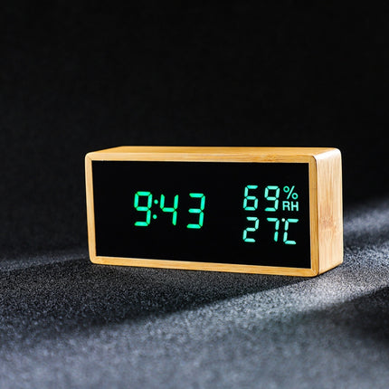 1502 Temperature And Humidity Electronic Clock Solid Wood LED Digital Control Alarm Clock, Colour: Green-garmade.com