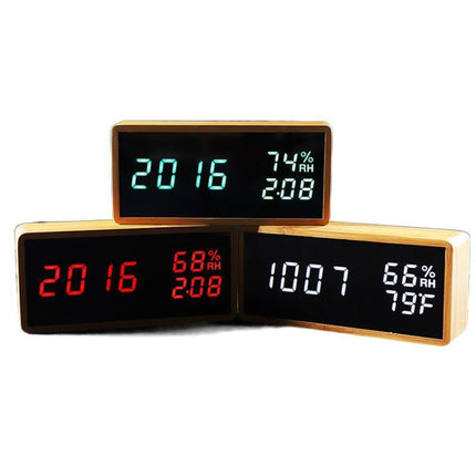 1502 Temperature And Humidity Electronic Clock Solid Wood LED Digital Control Alarm Clock, Colour: Green-garmade.com