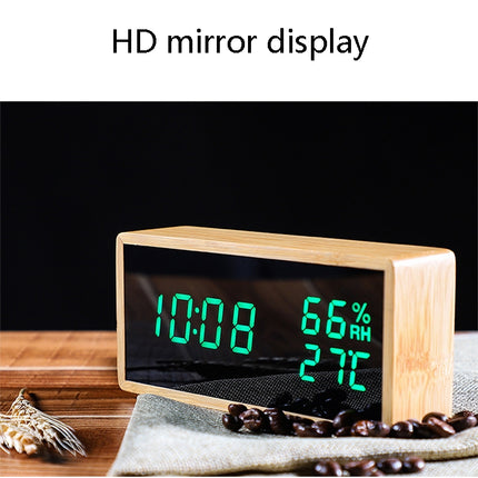 1502 Temperature And Humidity Electronic Clock Solid Wood LED Digital Control Alarm Clock, Colour: Green-garmade.com