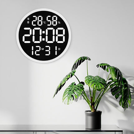 6620 12 Inch LED Simple Wall Clock Living Room Round Silent Digital Temperature And Humidity Electronic Clock(White Frame EU Plug)-garmade.com