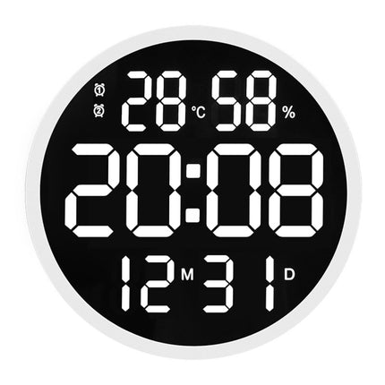 6620 12 Inch LED Simple Wall Clock Living Room Round Silent Digital Temperature And Humidity Electronic Clock(White Frame US Plug)-garmade.com